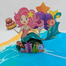 Load image into Gallery viewer, Mermaid Birthday Pop Up Card