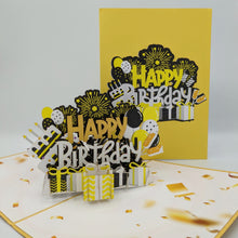 Load image into Gallery viewer, Gold Happy Birthday Pop Up Card