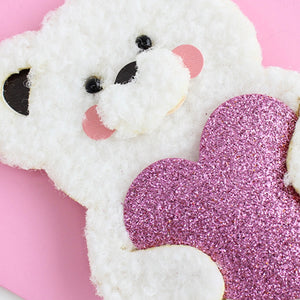 Fluffy Bear Glitter Heart Card