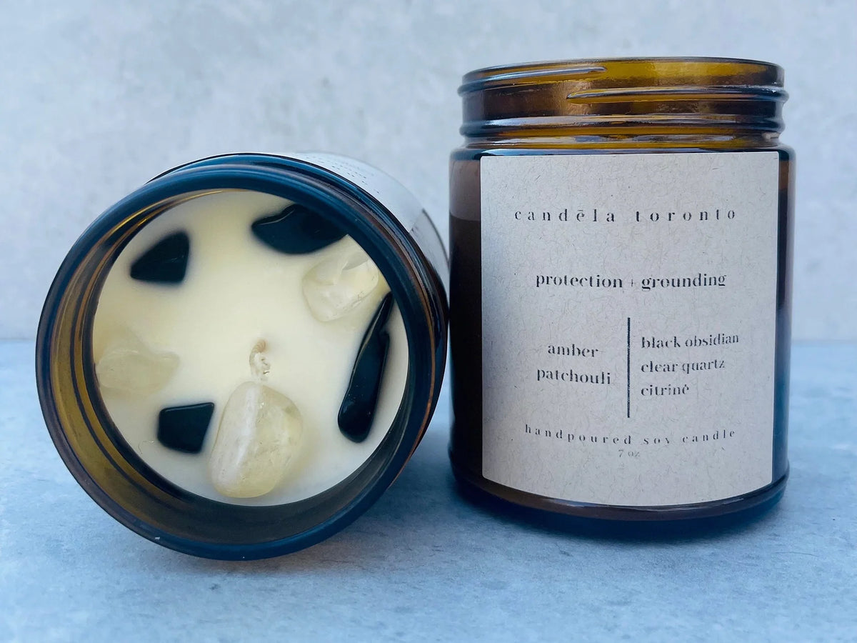 Protection and Grounding Crystal Manifesting Intention Candle – Hanji Gifts