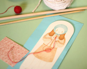 Knitting Girl - Greeting Card