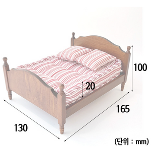 Miniature Red Striped Antique Wood Bed