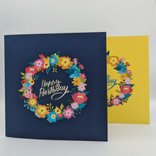 Load image into Gallery viewer, Happy Birthday Floral Wreath Pop Up Card