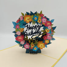 Load image into Gallery viewer, Happy Birthday Floral Wreath Pop Up Card