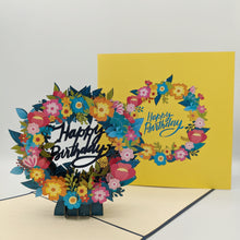 Load image into Gallery viewer, Happy Birthday Floral Wreath Pop Up Card