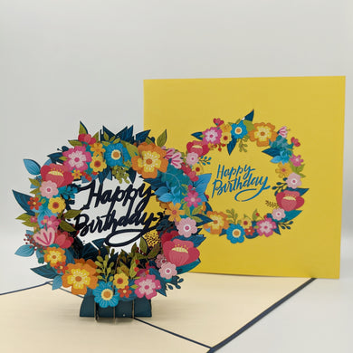 Happy Birthday Floral Wreath Pop Up Card