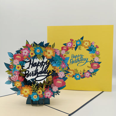 Happy Birthday Floral Wreath Pop Up Card