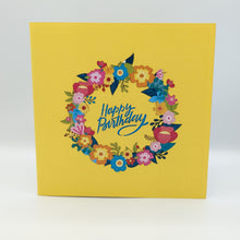 Load image into Gallery viewer, Happy Birthday Floral Wreath Pop Up Card