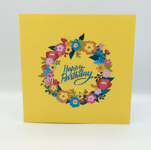 Happy Birthday Floral Wreath Pop Up Card