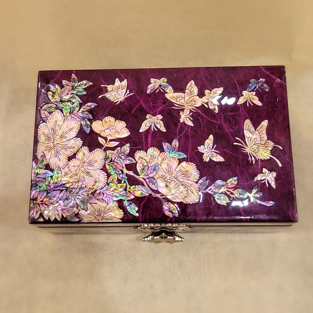 Flowers and Butterflies - Medium Mother of Pearl Box
