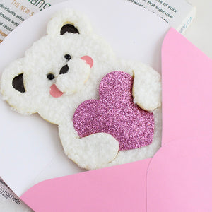 Fluffy Bear Glitter Heart Card