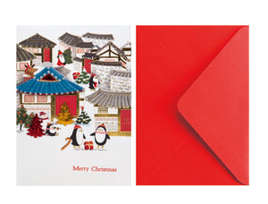 Penguin Christmas Village Card