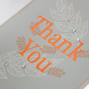 White Leaves Thank You Card