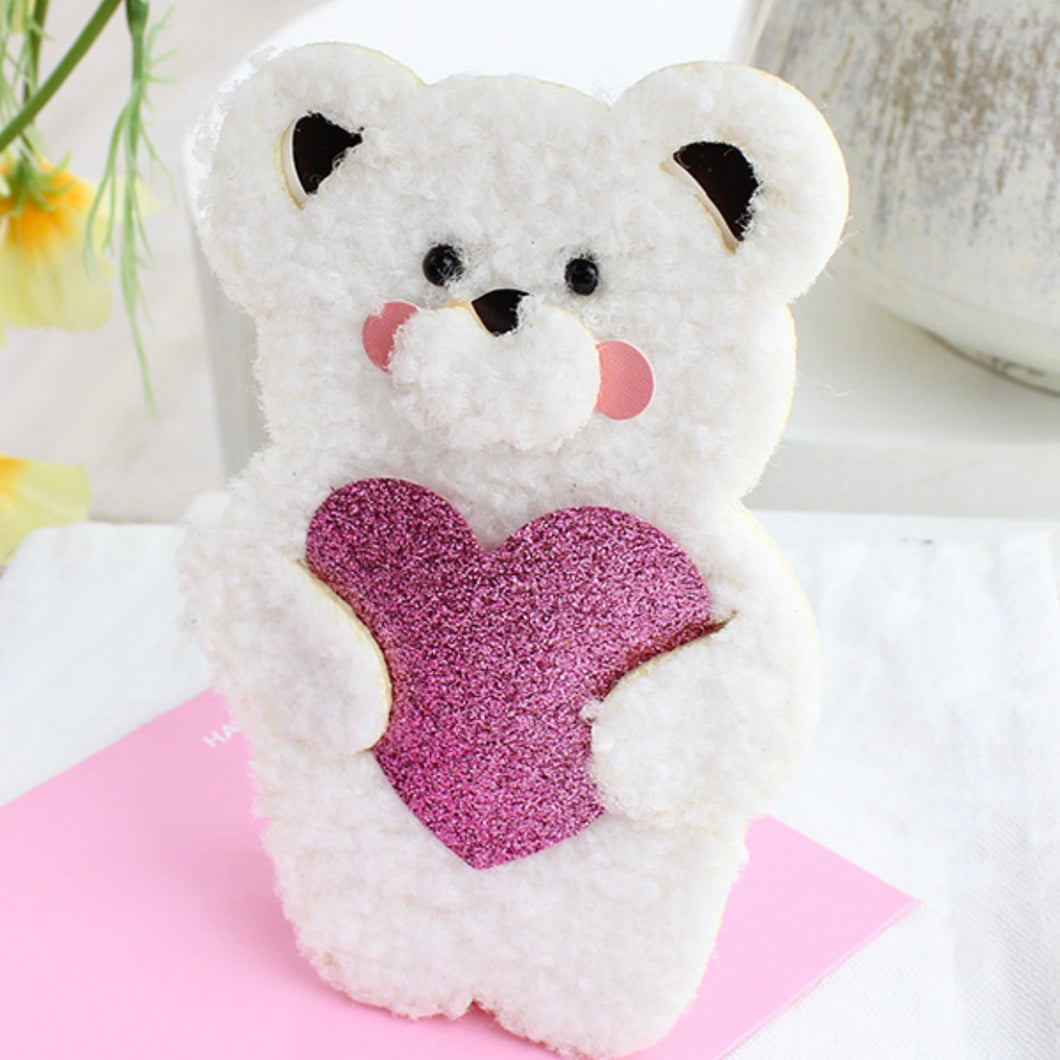 Fluffy Bear Glitter Heart Card