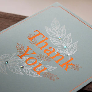 White Leaves Thank You Card