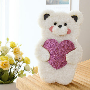 Fluffy Bear Glitter Heart Card