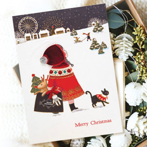 Girl on Snowy Hill - Greeting Card