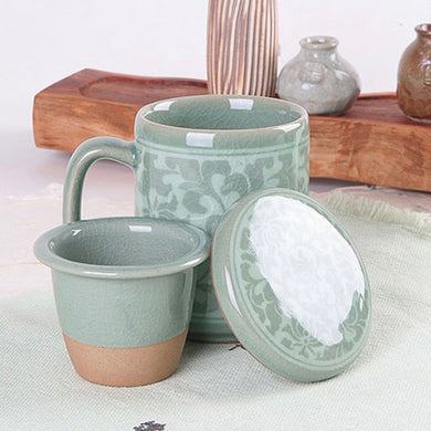 Celadon Black Arabesque Mug
