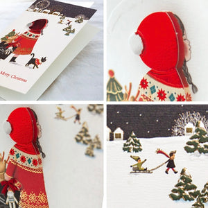 Girl on Snowy Hill - Greeting Card