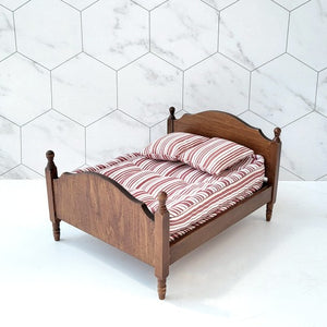 Miniature Red Striped Antique Wood Bed