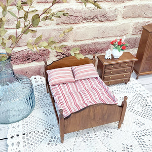 Miniature Red Striped Antique Wood Bed