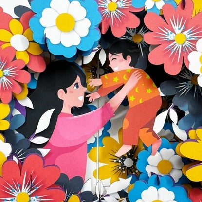 Floral Wreath Mom and Child - Pop Up Card