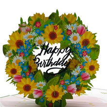 Load image into Gallery viewer, Happy Birthday Sunflower Wreath - Pop Up Card