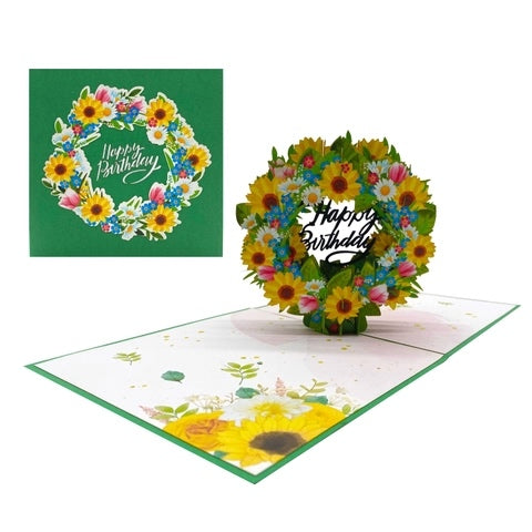 Happy Birthday Sunflower Wreath - Pop Up Card