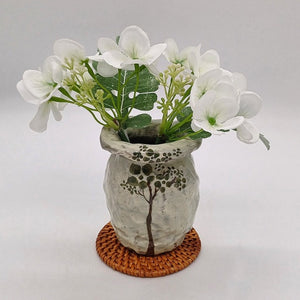 Green Tree Vase - Medium Wide Mouthed White