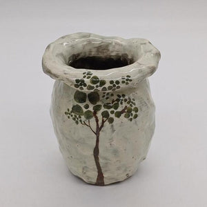Green Tree Vase - Medium Wide Mouthed White