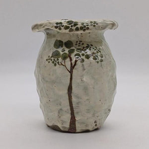 Green Tree Vase - Medium Wide Mouthed White