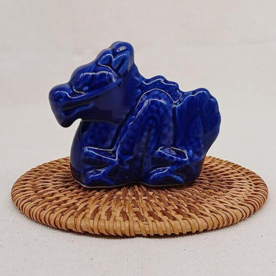Blue Glaze Dragon - Miniature Ceramic Figurine