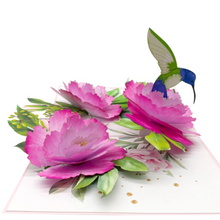 Load image into Gallery viewer, Peonies Hummingbird Pop Up Card