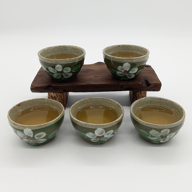 Green with White Blossom Cup Set