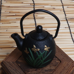 Mini Cast Iron Decorative Tea Pot - Plum Blossom Orchid