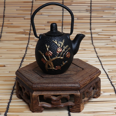 Mini Cast Iron Decorative Tea Pot - Plum Blossom Orchid