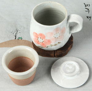 White Buncheong Cherry Blossom Mug