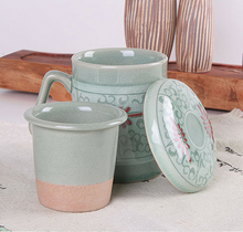 Load image into Gallery viewer, Celadon Damask with Red Flower Tea Mug