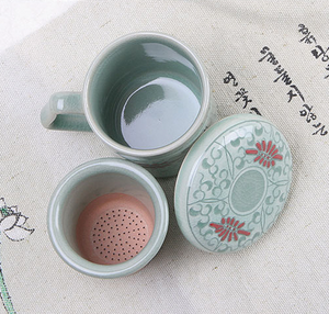 Celadon Damask with Red Flower Tea Mug