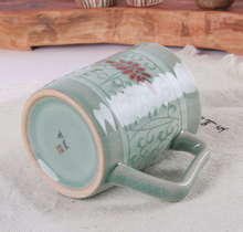 Load image into Gallery viewer, Celadon Damask with Red Flower Tea Mug