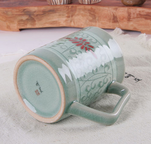 Celadon Damask with Red Flower Tea Mug