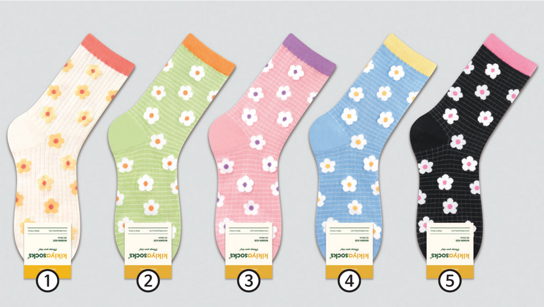 Flower Check Pattern - Crew Socks