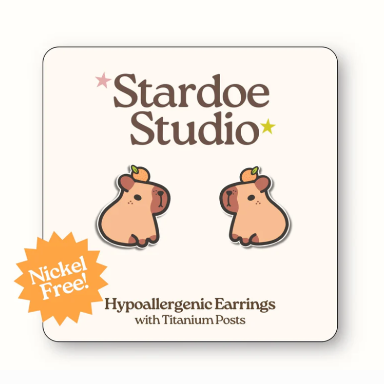 Stardoe Studio - Capybara w/ Orange Earrings