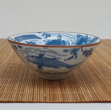 Load image into Gallery viewer, Blue and White Koi Tea Bowl