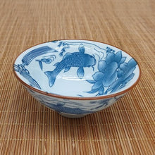 Load image into Gallery viewer, Blue and White Koi Tea Bowl