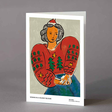 Woman in a Holiday Blouse - Greeting Card