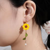 LingStudio - Solid Colour Sunflower Long Earrings