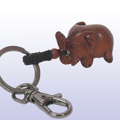 Elephant - Carved Wood Keychain