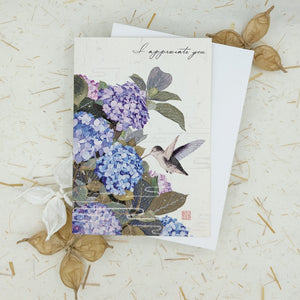 I Appreciate You Hummingbird & Hydrangea - Greeting Card