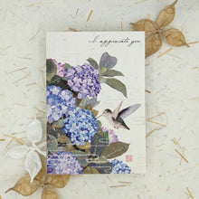 Load image into Gallery viewer, I Appreciate You Hummingbird &amp; Hydrangea - Greeting Card